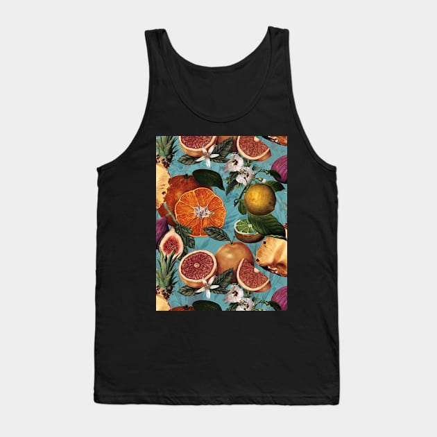 tropical pineapple and oranges botanical illustration, floral tropical fruits, turquoise green  fruit pattern Tank Top by Zeinab taha